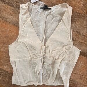 NWT Beige Button-Up Airy Front Closure Vest/Blouse
